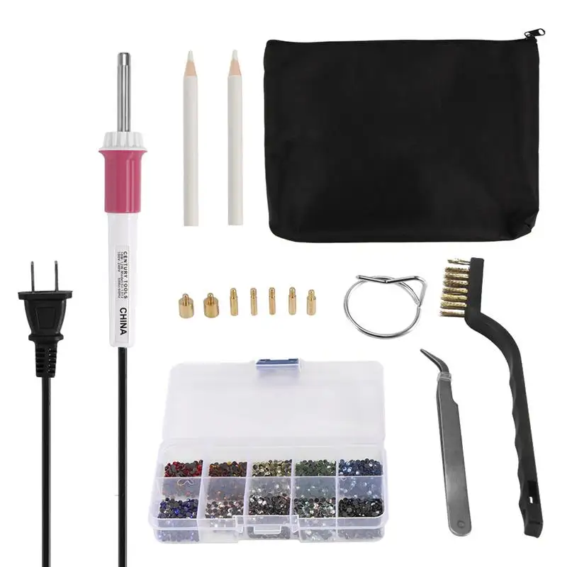 

Fast Heat ! 2000 Pcs Pink HotFix Applicator Wand Gun DIY Box For Hot Fix Rhinestones Iron On Crystals Stones EU/US Plug