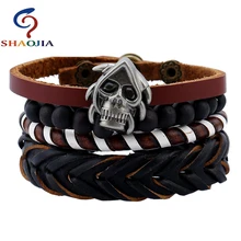 Браслет со скелетом Для мужчин кожаные череп Браслеты панк-рок Скелет Браслет для запястия с брелоками браслеты Повседневное ювелирные изделия