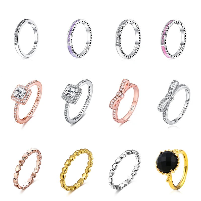 

Diy Silver Ring Charms Purple Drops of oil Rose Gold Big CZ Heart RingsFit Women rings Gift Jewelry