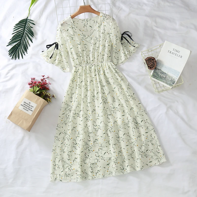 Floral Print Party Summer Women Dress Elegant Retro Lady Plus Size Korean Beach Ruffle Midi Dress Vintage Chiffon Runway Vestido