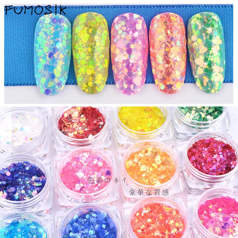 

12 Box/Set Mixed Glitter Nail Sequins nail Glitter Powder Sequins Powder for Gel Nail Decoration