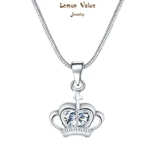 Lemon Value Silver Plated Statement Choker Romantic Luxury Zircon Crystal Crown Pendant Necklace Women Wedding Jewelry Gift P048