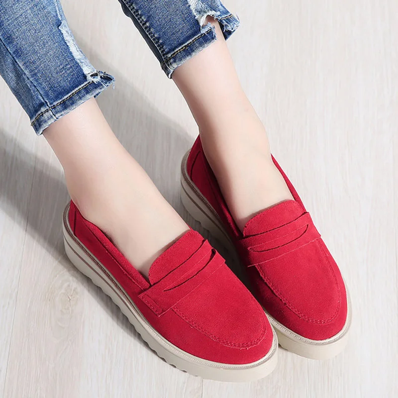 

HEE GRAND 2019 New Spring Red Platform Flats Women Slip On Wedges Round Toe Solid Creepers Ladies Casual Flat Shoes XWD7252