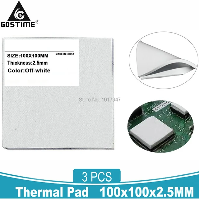 3 pièces Gdstime Pad Thermique 100mm x 100mm x 2.5mm Épaisseur