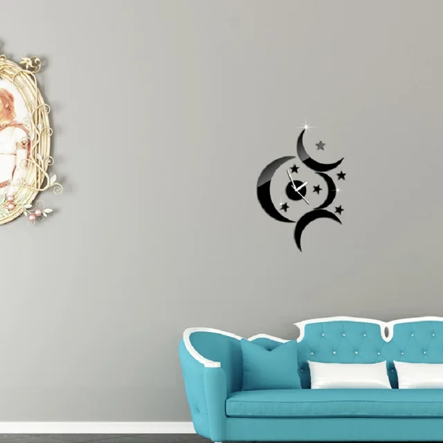 Free Shipping3D Moon and Star Mirror Sticker Romantic Silver Color