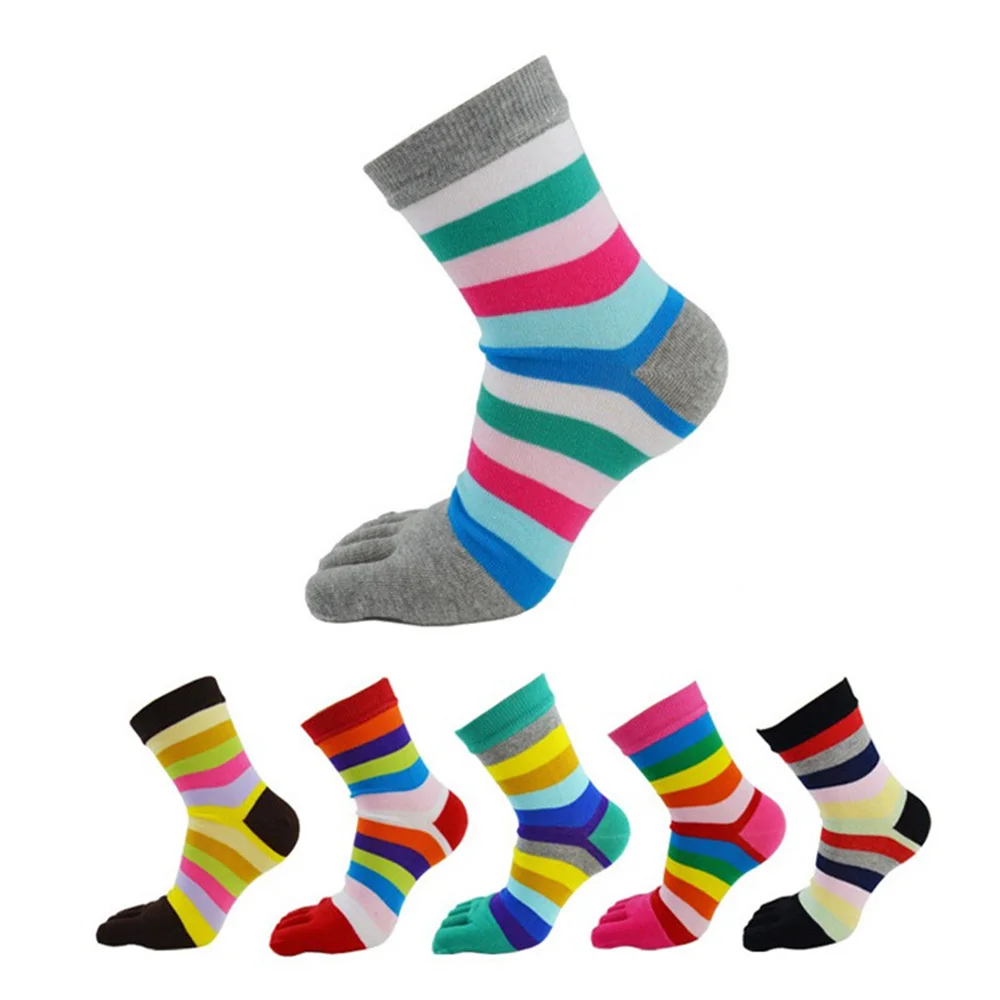 Image C S(5Pairs lot)New Brand High Quality Cotton Outdoor Athletic Sport Women Five Fingers Socks Fashion Striped Warm socks