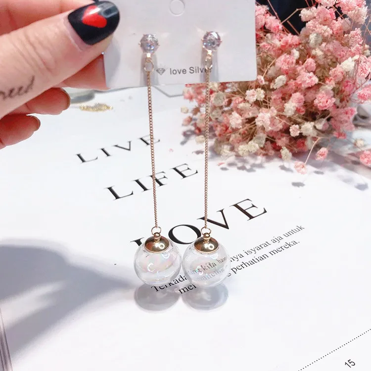 Transparent glass ball tassel earring Hypoallergenic fadeless alloy fashion jewelry stud earrings for women gift