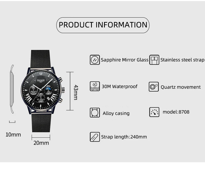 HAIQIN мужские часы кварцевые полностью стальные деловые наручные часы водонепроницаемые Модные наручные часы с календарем люксовый бренд наручные часы с ремешком-сеткой