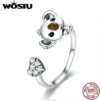 

WOSTU Real 925 Sterling Silver Lovely Koala Heart Adjustable Ring For Women Lady High Quality Original Jewelry Gift CQR355