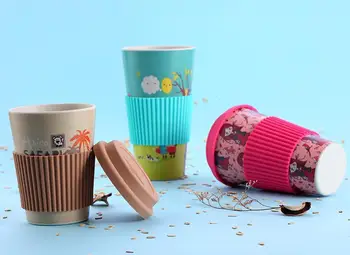 

Eco-friendly Bamboo Fiber Coffee Cup with Reusable Silicone Lid and Sleeve Drinks Cup Travel Gift 20pcs SN552