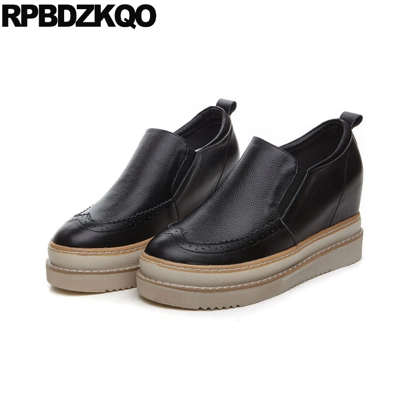 Black Pumps Round Toe Wedge Creepers Casual 2018 Women Platform Shoes Harajuku Size 4 34 High Heels Autumn Ladies Hidden Runway