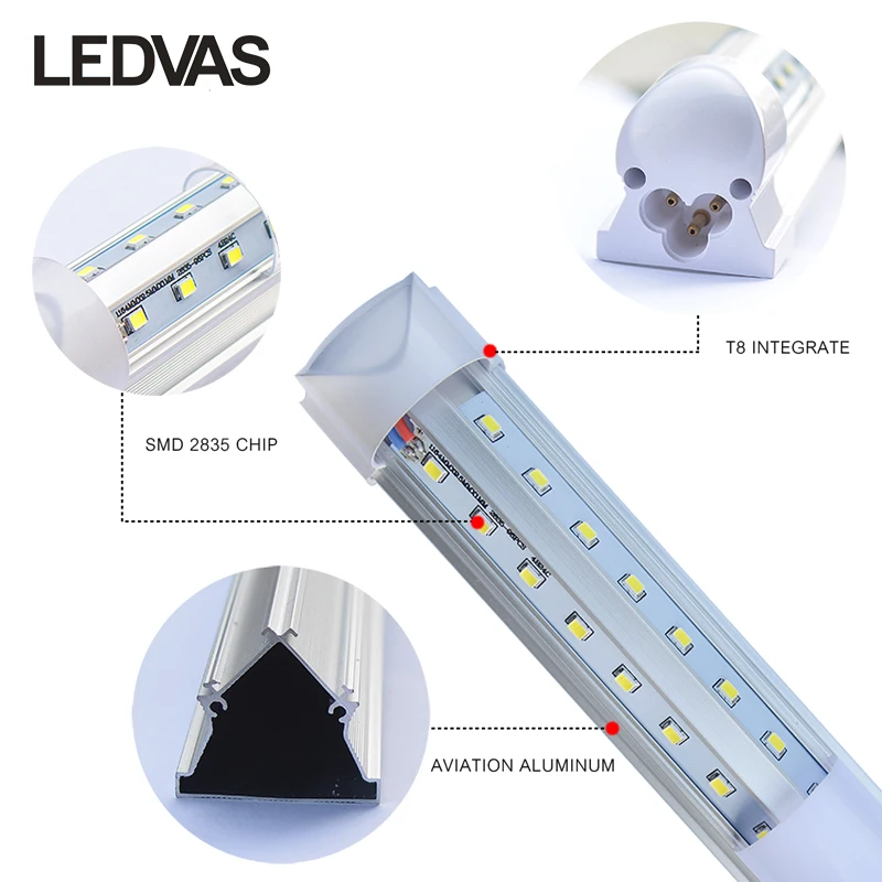 T8 Светодиодные интегрированные v-образные трубки/лампа/светильник 18 Вт 2 фута 3000 К 6500 к светодиодные флуоресцентные огни 0,6 м AC85-265V Прямая с фабрики 25 шт