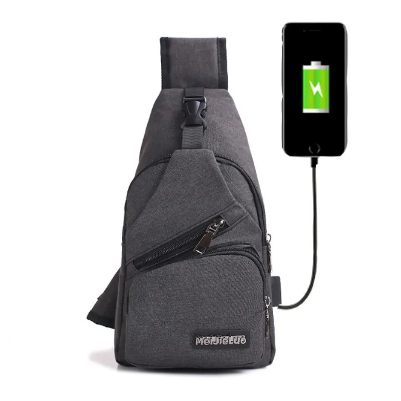Мужская нагрудная сумка, один рюкзак, английские нагрудные сумки, сумка через плечо, Внешнее зарядное устройство USB, рюкзак для мальчиков, быстрая - Цвет: Темно-серый