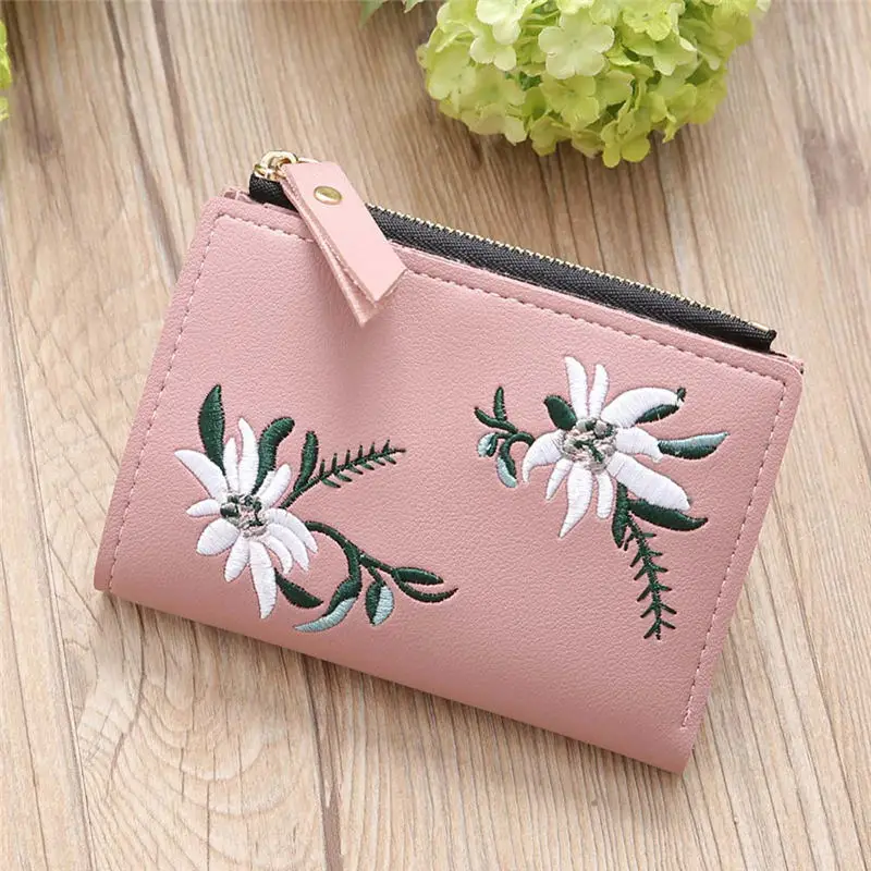  Women Embroidery Zipper Short Wallet Coin Purse Card Holders Handbag clutch portfel cuzdan billetera carteira 40MA1207