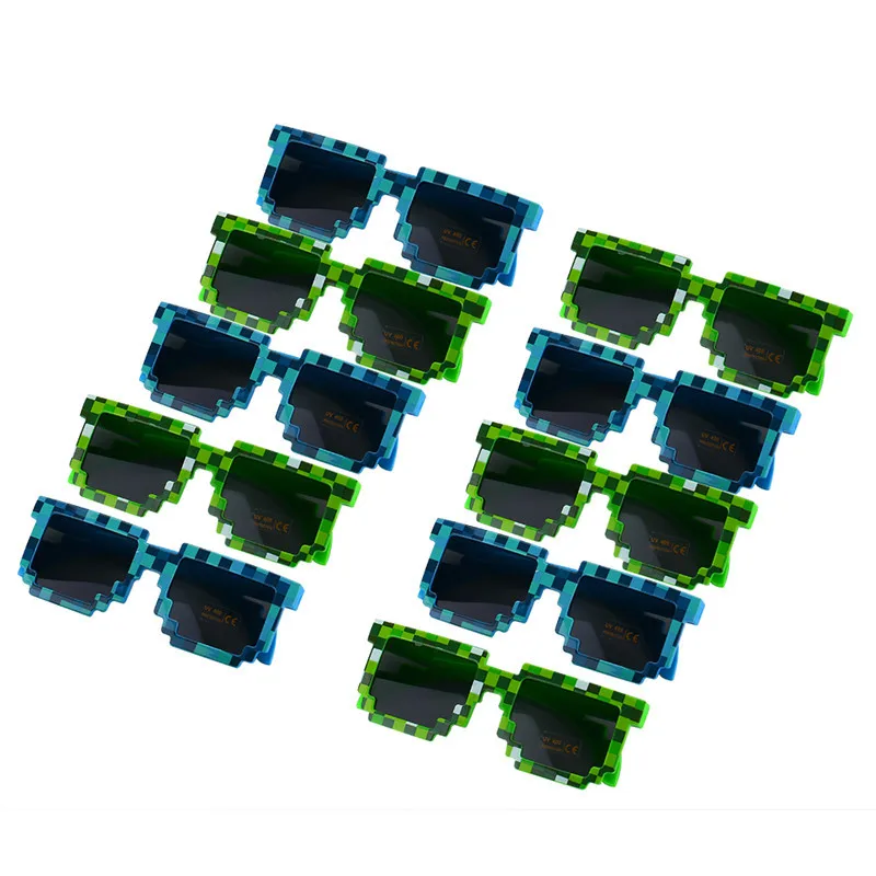 

UVLAIK Mosaic Lattice Rectangle Sunglasses Retro Pixel Sun Glasses Fashionable Thug Life Eyewares 5 Pieces Green 5 Pcs Blue