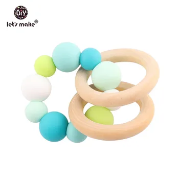 

Let's make 1pc Wooden Teether Nursing Bracelet Double Wood Ring Colourful Perle Silicone Beads Soft Wooden Toy For Baby Teether