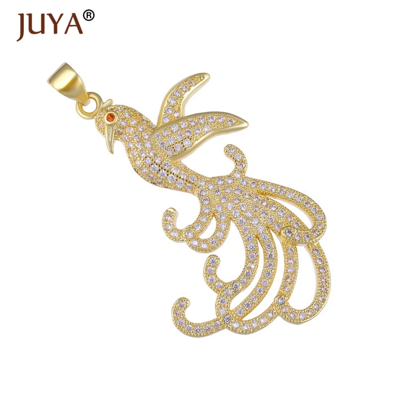

Classic Fashion Animal Charm Phoenix bird Pendant Charms For Necklace Making Inlaid AAA Zircon Rhinestone charm pendant breloque