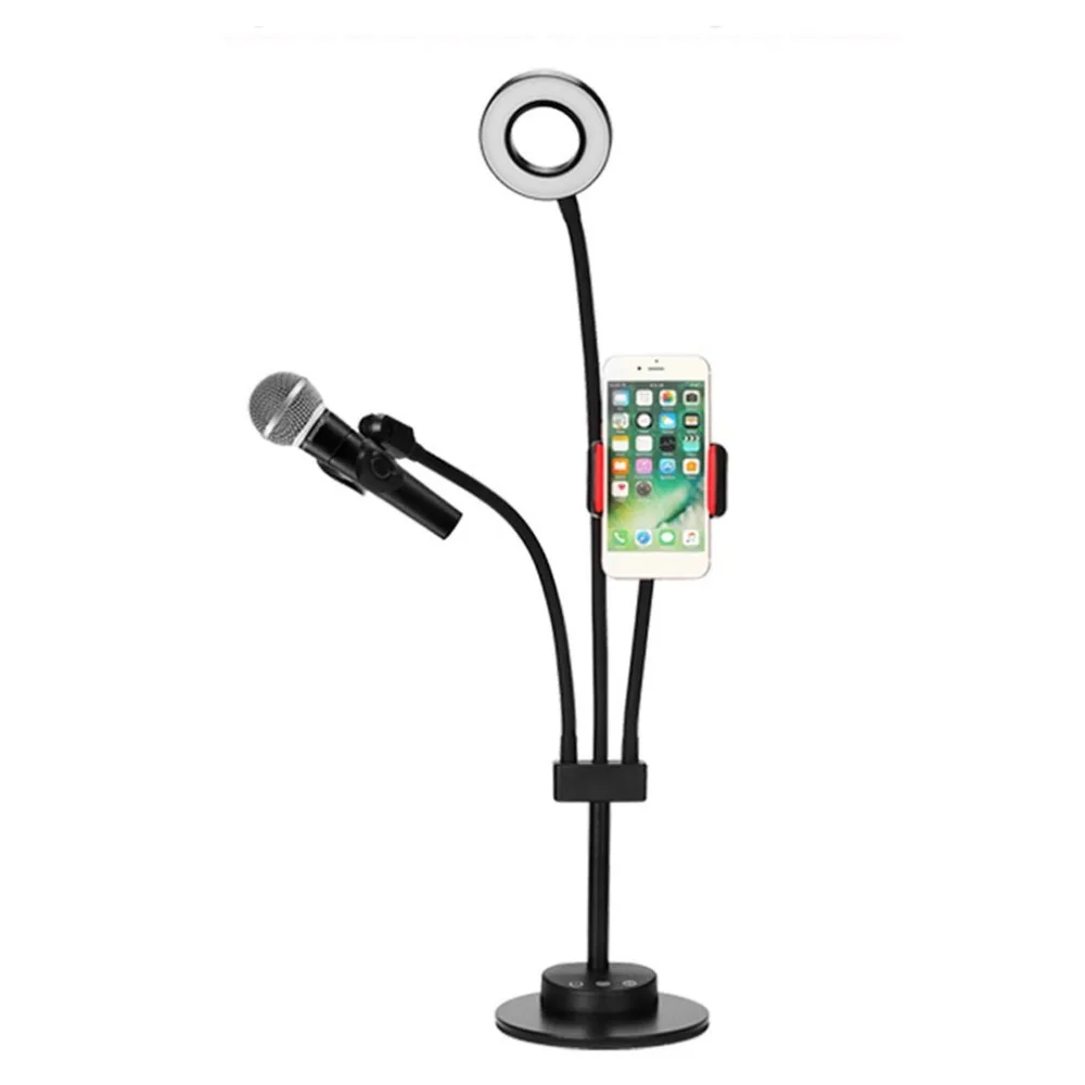 

Multifunctional 3-in-1 Cell Phone Holder with LED Selfie Ring Light for Live Stream Adjustable Touch Desk Lamp Makeup Light