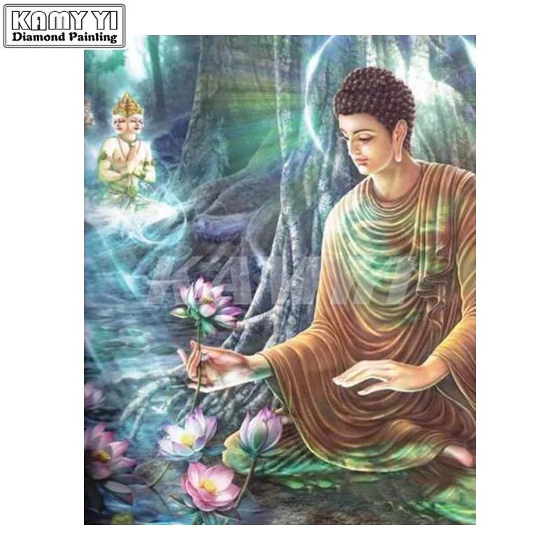 DIY 5D Buddha Lotus Mosaic Diamond Painting Full Square Diamond Embroidery 3D Cross Stitch Needlework_