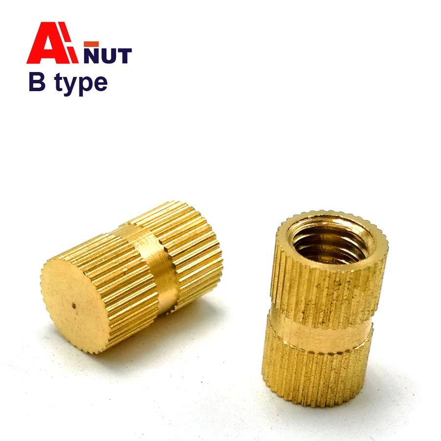 m4 B Type Brass Inserts nut , m3 straight knurling nuts round brass