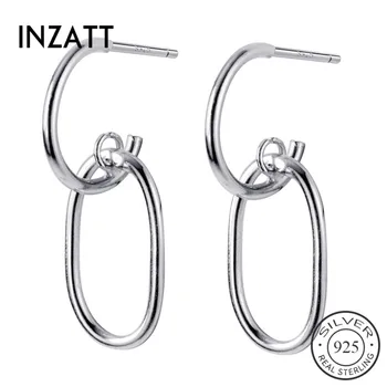 

INZATT Real 925 Sterling Silve Geometric Round Hoop Earrings For Fashion Women Party Minimalist Fine Jewelry 2019 Accessories