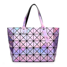 Laser BaoBao Women Dazzle Color Plaid Tote Casual Bags Female Fashion Fold Over Handbags Lady Sequins