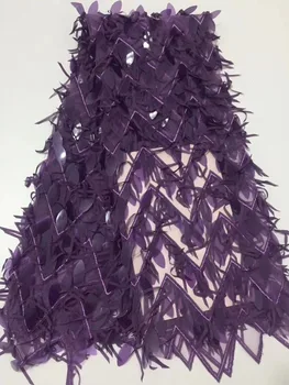 

Latest Purple African 3D Lace Fabric 2019 High Quality Nigerian French Tulle With Sequins Lace Fabrics 5 Yards For Dress A1707