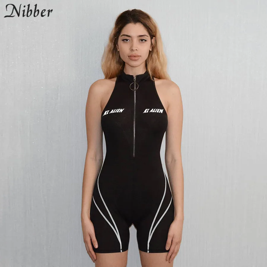 

Nibber 2019 spring neon sleeveless zipper playsuit women2019 summer hot sale Slim casual Elastic Jogging Sports jumpsuits mujer