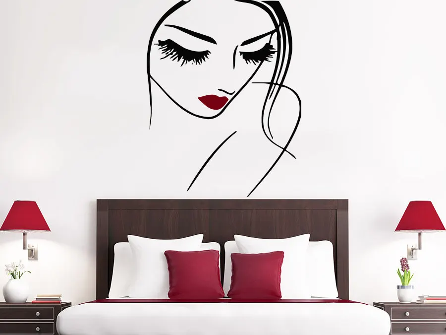 Us 7 98 25 Off Sexy Lady Face Make Up Wall Decals Beaty Salon Girl With Pretty Lips Wall Stickers Home Fashion Style Decor Walll Mural Wm 065 In