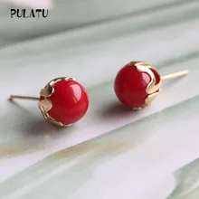 9 Color Fashion Pearl Earrings for Women Minimalist 8mm Bead Rose Gold color Alloy Small Stud Earrings Jewelry PULATU ZZ0302