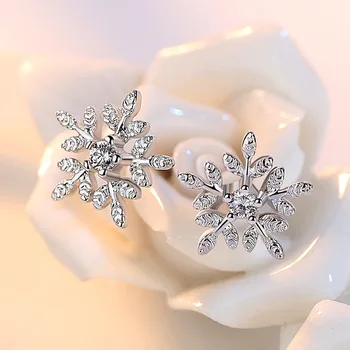

100% 925 sterling silver fashion shiny crystal ice flower ladies`stud earrings women jewelry female Christmas gift drop shipping