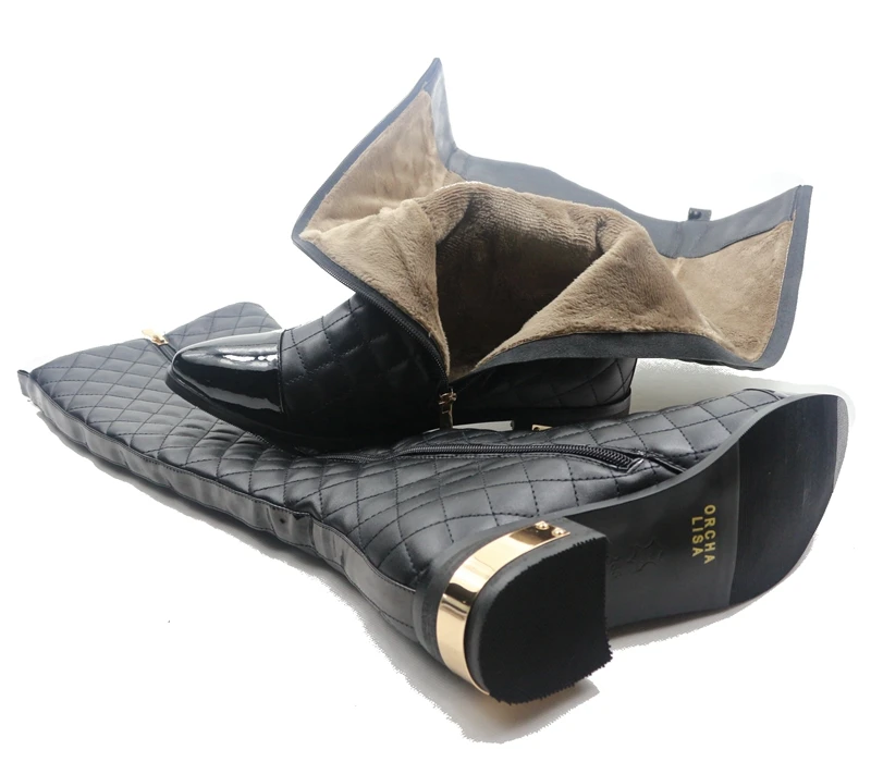 ORCHA LISA/Высококачественная обувь из натуральной кожи на низком квадратном каблуке; женские сапоги до колена; зимние высокие сапоги; botas Mujer; QA2280