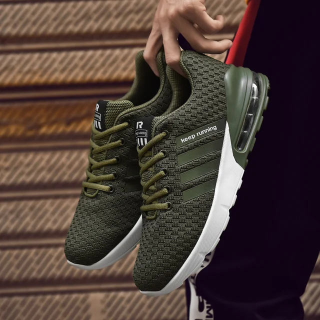 US $14.21 Air Cushion Men Running Shoes Breathable Light Weight Army Green Male Sneakers Unisex Athletic Prof