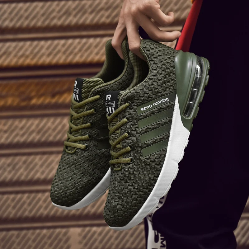 Goedkoop Luchtkussen Mannen Loopschoenen Ademend Licht Gewicht Army Green Mannelijke Sneakers Unisex Atletische Professionele Mesh Sport Jogging