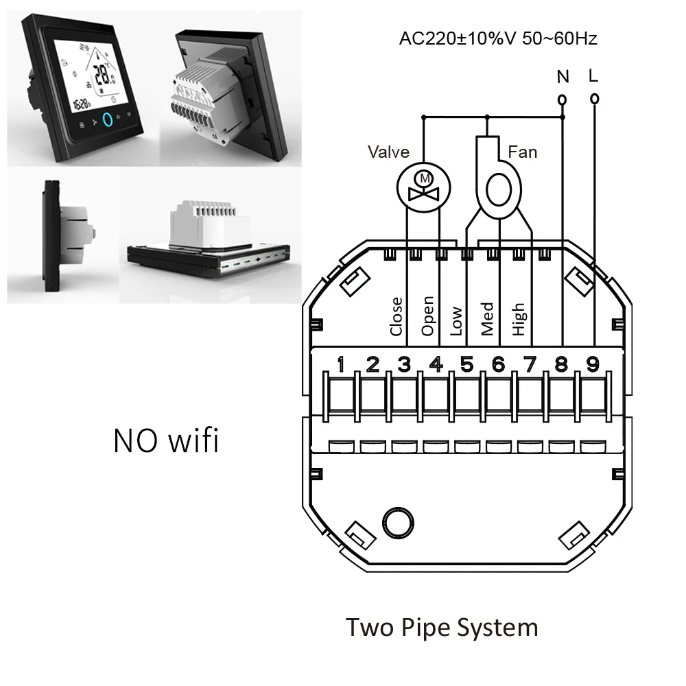 Tuya alexa программируемый WiFi центральный кондиционер термостат регулятор температуры 2 трубы 4 трубы 3 скорости вентилятора катушки блок - Цвет: BLACK 2P AND NO WIFI