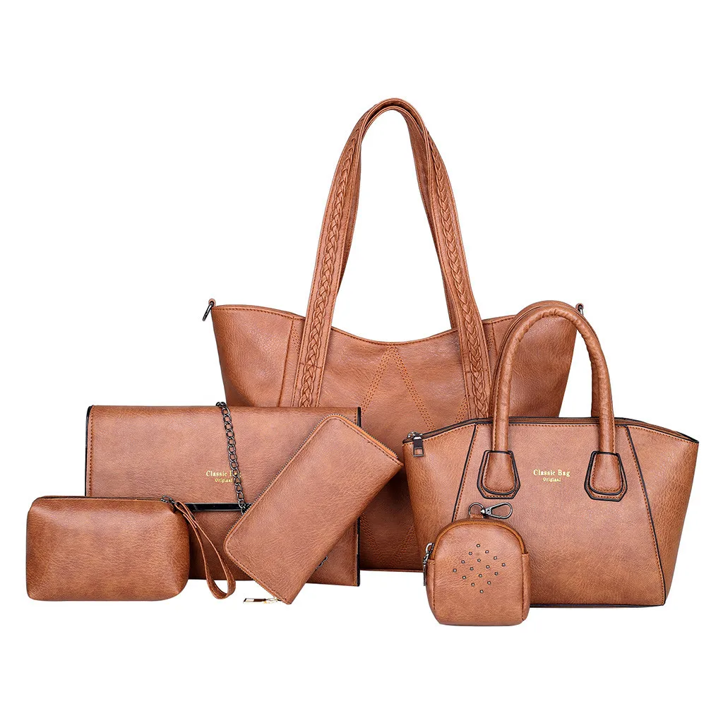 

6Pcs Women Retro Handle Bag Shoulder Bags Card Package Crossbody Bag Key Holder Solid Zipper bags sac main femme Bolsos mujer