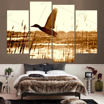 

Artryst HD Printed 4 piece canvas wall art duck flying lake Painting room decoration decorative pictures AR342