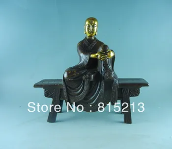 

wang 000148 Chinese Bronze Red Bronze Gilt extensive eyesight Arhat On Desk Buddha States