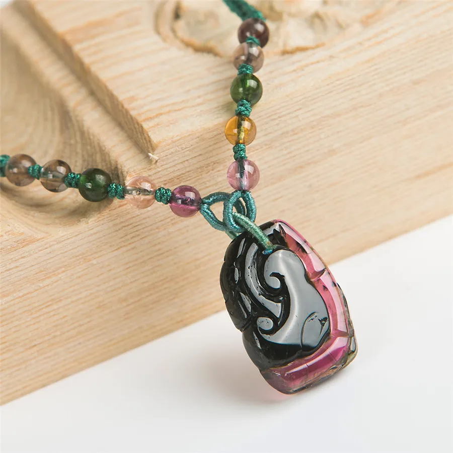

Natural Colorful Tourmaline Quartz Stone Pendant Jewelry Making Women Necklace Charms Suspension Crystal Pendant Bead
