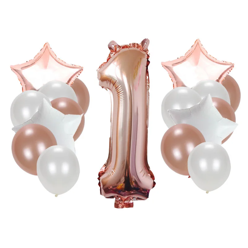 Baby-1st-Birthday-Party-Balloons-Rose-Gold-1-Year-Old-Star-Foil-Balloon-Set-Baby-Shower