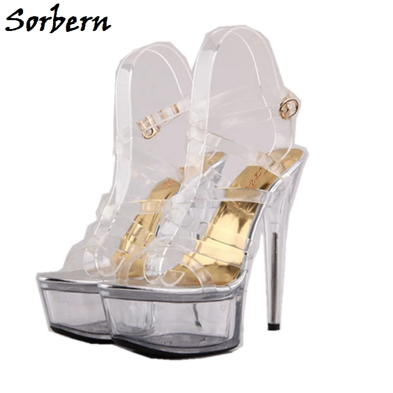 

Sorbern Transparent Heels Sandals Personalized Sweet Party Decorations Shoes Summer Platform Ladies Sandals Ankle Strap Open Toe