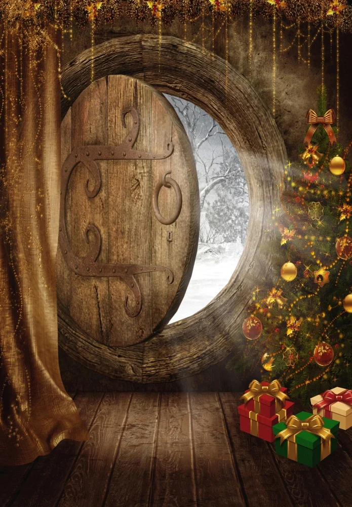 

Laeacco Christmas Wooden House Gifts Portrait Baby Photographic Backgrounds Customized Photography Backdrops For Photo Studio