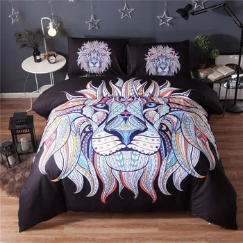 

Microfiber Boho Style Printed Elephent Pattern Lightweight Duvet Cover Set Bedding Collection,Black Lion