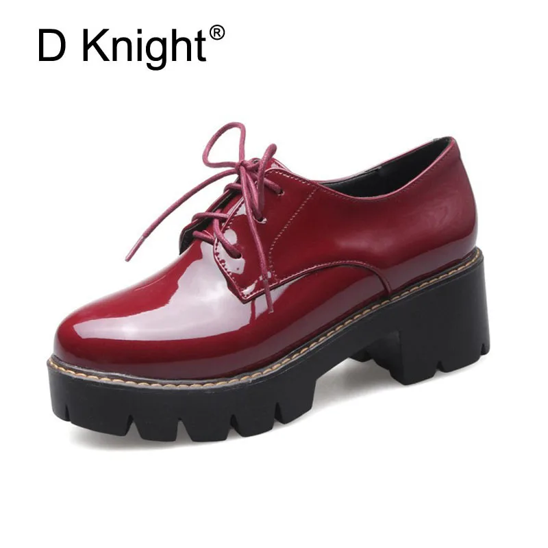 Platform Shoes Woman High Thick Heels Oxford Shoes For Women Patent Leather Creepers Casual Oxfords Spring Pumps Women Shoes Red (1)