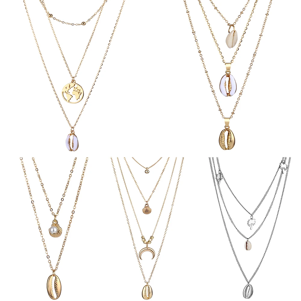 

KINFOLK Fashion Coin Shell Multi layer Necklaces & Pendants For Women Girl Gold Sliver Y Style Choker Long Necklace 2019 Jewelry
