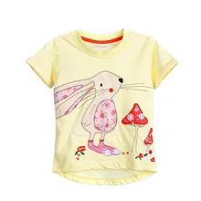 Little Maven/Новинка; летняя Брендовая детская футболка с круглым вырезом и милым желтым кроликом; Качественная хлопковая трикотажная модная повседневная футболка для девочек