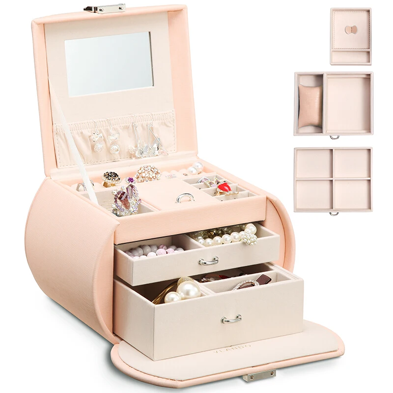 

European Style Jewelry Box Ring Box Multi-layer Wooden Jewelry Storage Box New Year Christmas Gift Cherry Powder