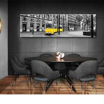 

Nordic Landscape Fashion Canvas Painting Poster Pastoral Style Yellow Tram Wall Picture For Living Room Home Decor Scandinavian