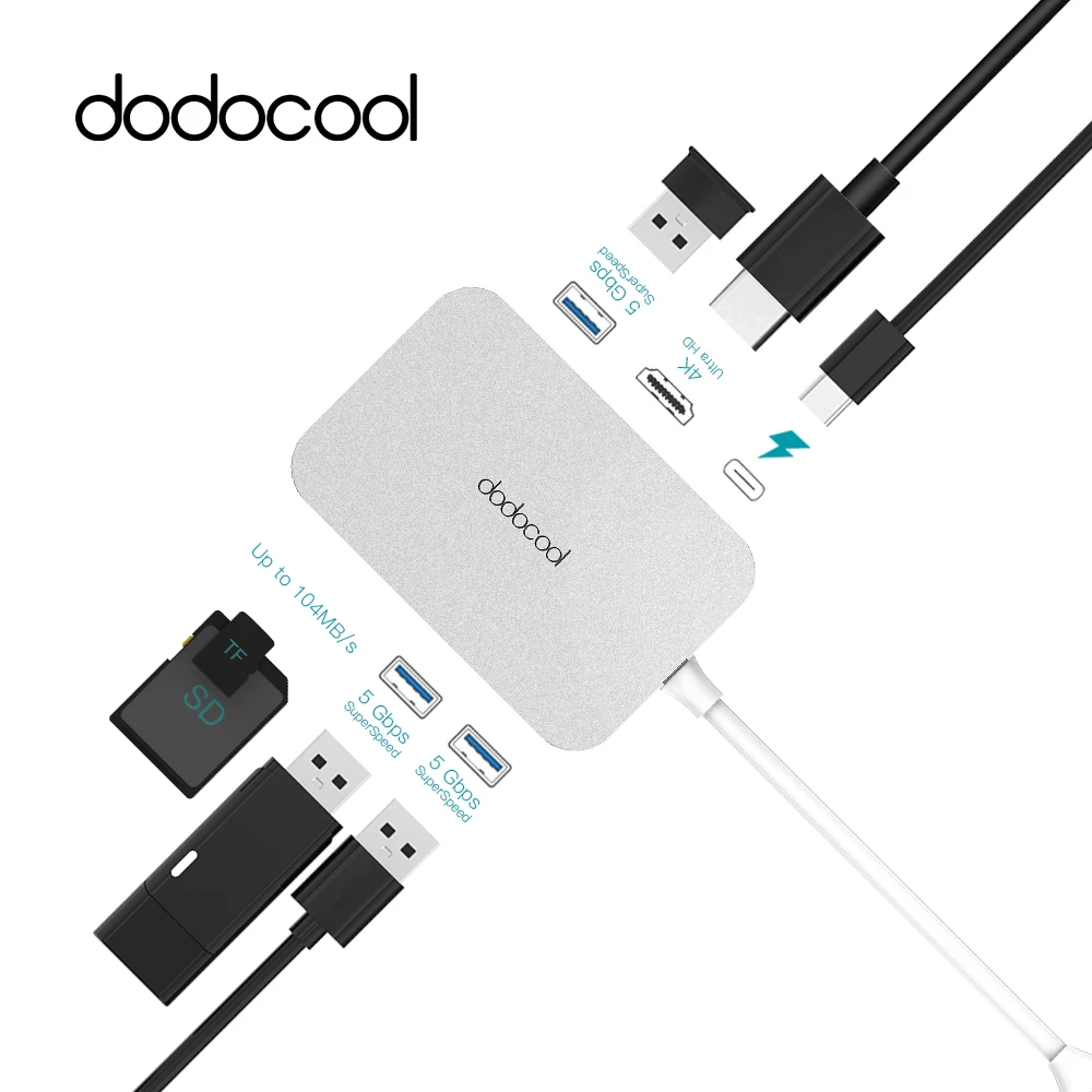 Dodocool USB-C концентратор из алюминиевого сплава с питанием типа C, 4K видео, HD выход, 3 сверхскоростных порта USB 3,0, концентратор для MacBook Pro