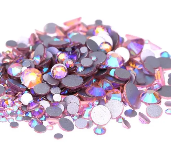 

Lt.Pink AB ss3,ss4,ss5,ss6,ss8,ss10,ss12,ss16,ss20,ss30 Flat Back Crystal Non Hotfix Nail Art Rhinestones Decorations